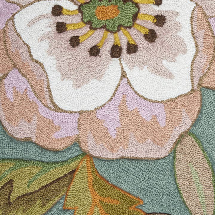 HomeRoots - Wholesale Area Rug - 5' X 8' Blue And Green Floral Hand Hooked Handmade Area Rug3