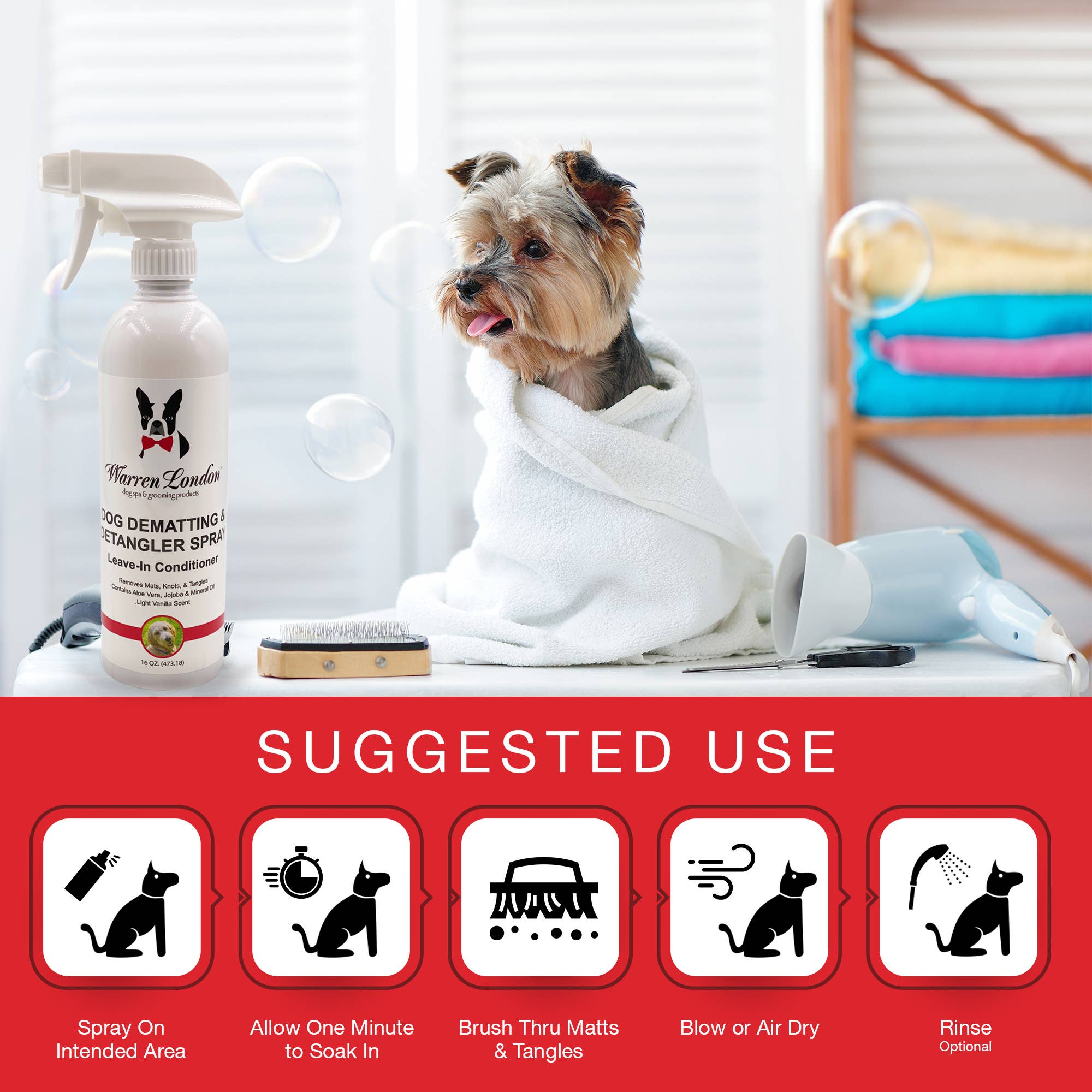 Warren London Dog Products - Vente Produit de toilettage – chien - Spray Démêlant et Anti-Nœuds pour Chiens - 16 oz (454 g)4