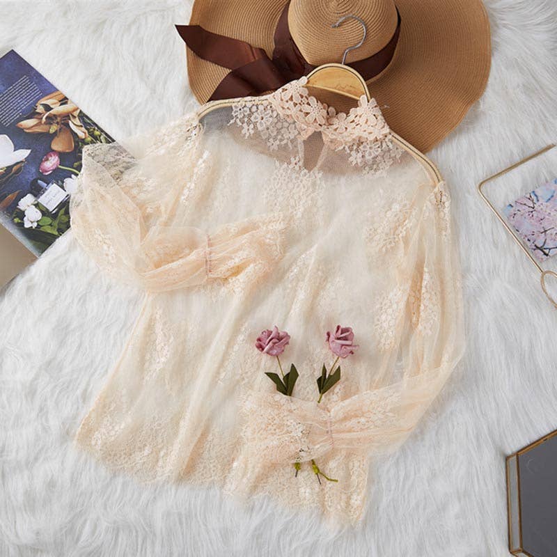 safistyle - Wholesale Blouse - Women's - Sheer Floral Lace Long-Sleeve Top3