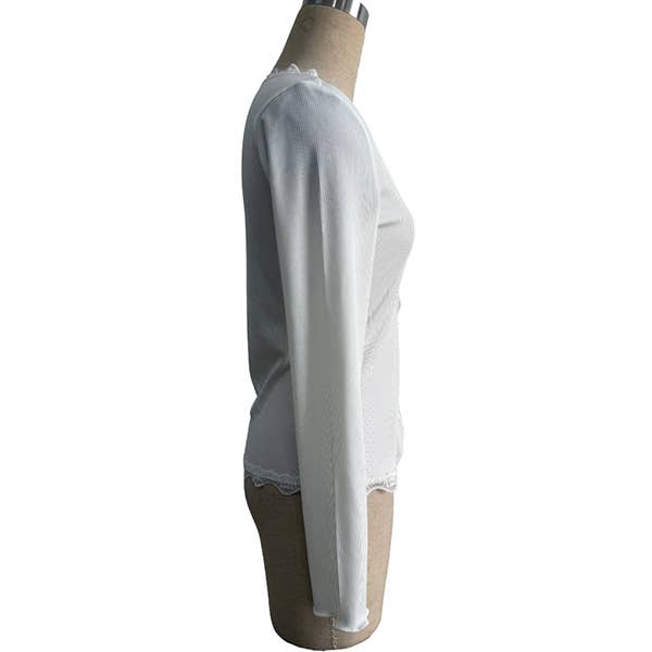 Hope & Sunshine - Vente Haut en maille – femme - Haut à col en V avec cardigan côtelé et bordure en dentelle2