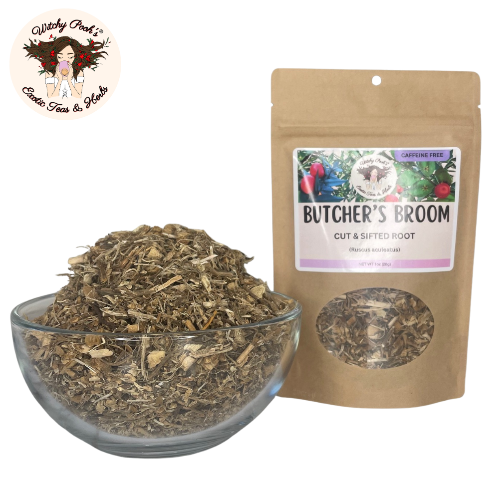 Witchy Pooh's Exotic Teas & Herbs – Engroshandel Løs te – Witchy Poohs Butcher's Broom Te, skåret og sigtet rod15