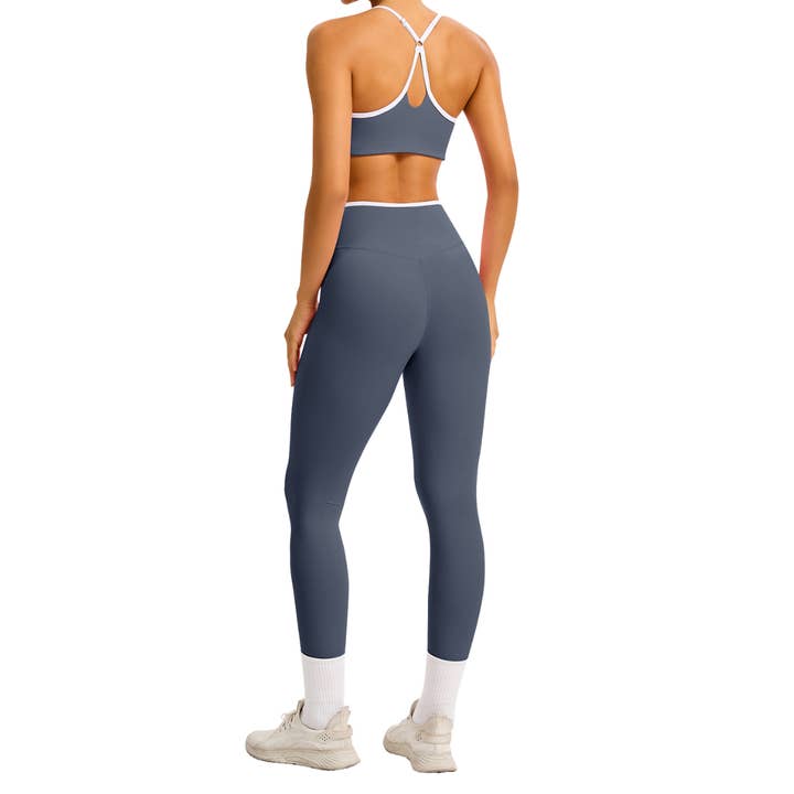 Sodalemon - Wholesale Activewear set – Women′s - Color-Block Crossover-Waist Sports Bra & Leggings Set13