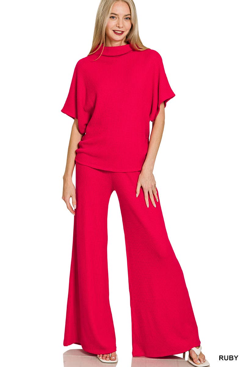 Vanilla Monkey - Wholesale Lounge Set - Women's - Sweater Mock Neck Short Sleeve Top &amp; Long Pants Set13