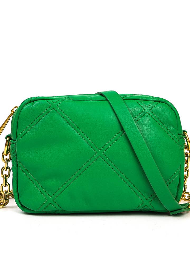 Borsa a tracolla con motivo a rombi verdi e catena per la vendita all'ingrosso da parte di sassy kids palace