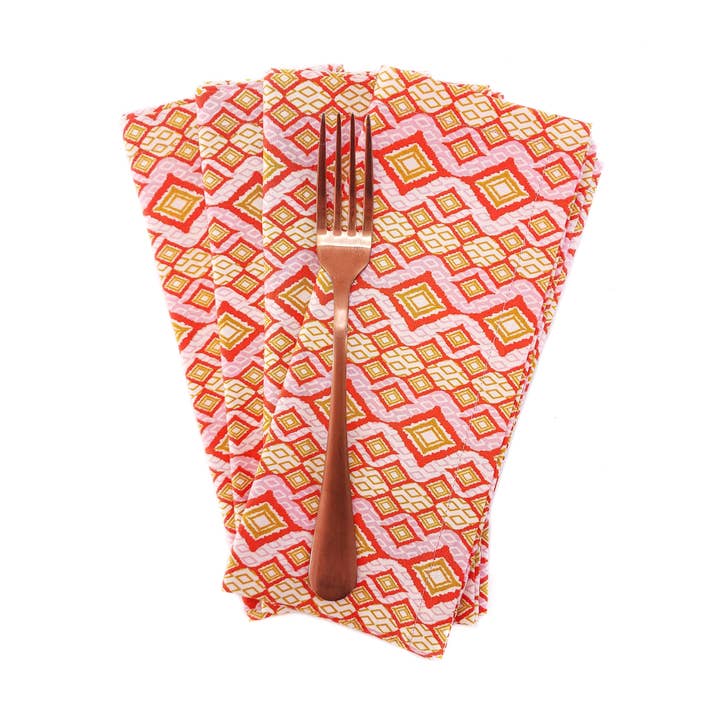 90 West Linen Co. - Wholesale Dinner & Cloth Napkin - Pink & Orange Geometric Cloth Napkins, Set of 40