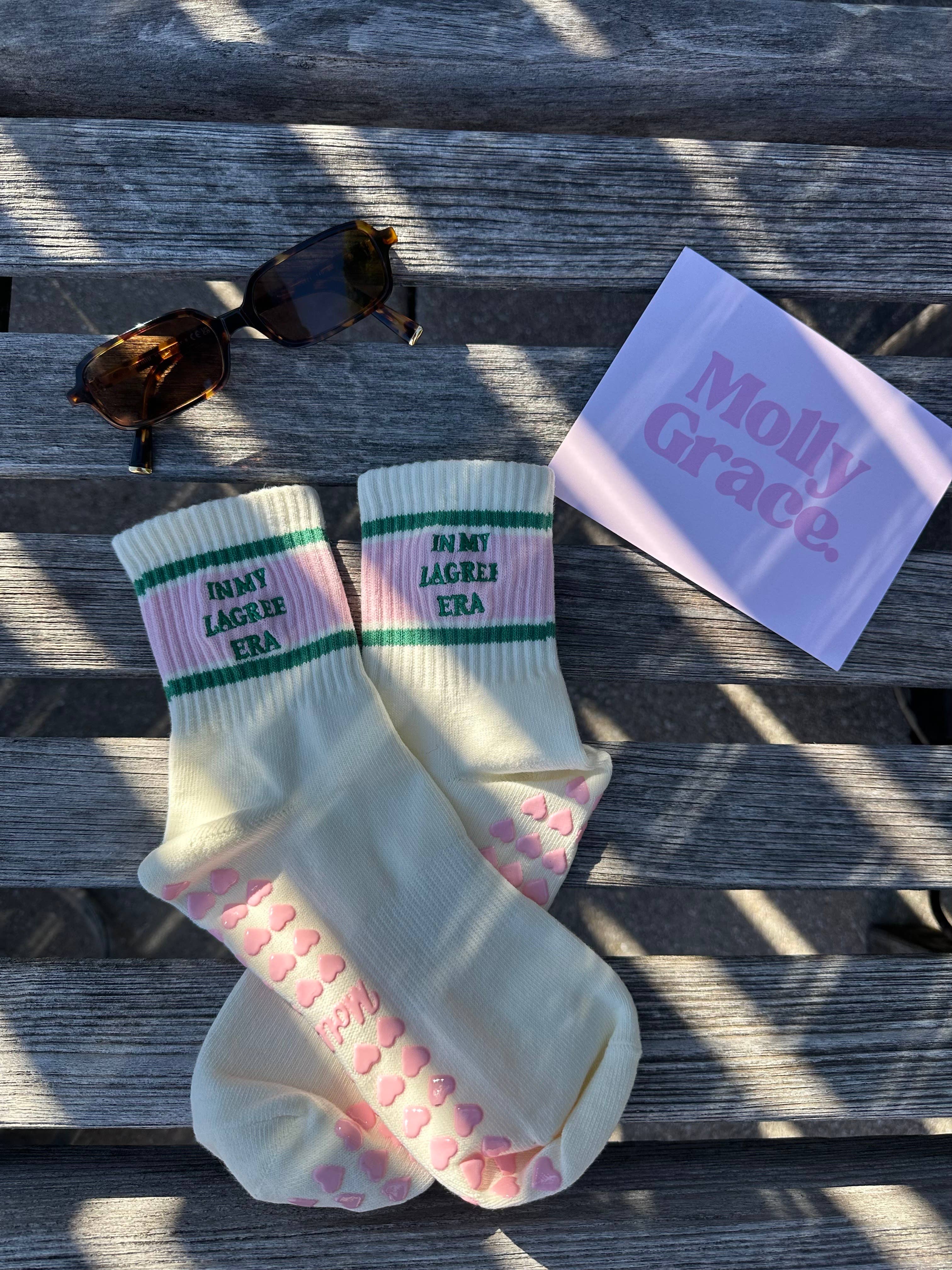 MollyGraceGripSocks - Wholesale Socks - Women's - In my Lagree era grip sock retro pink & green6