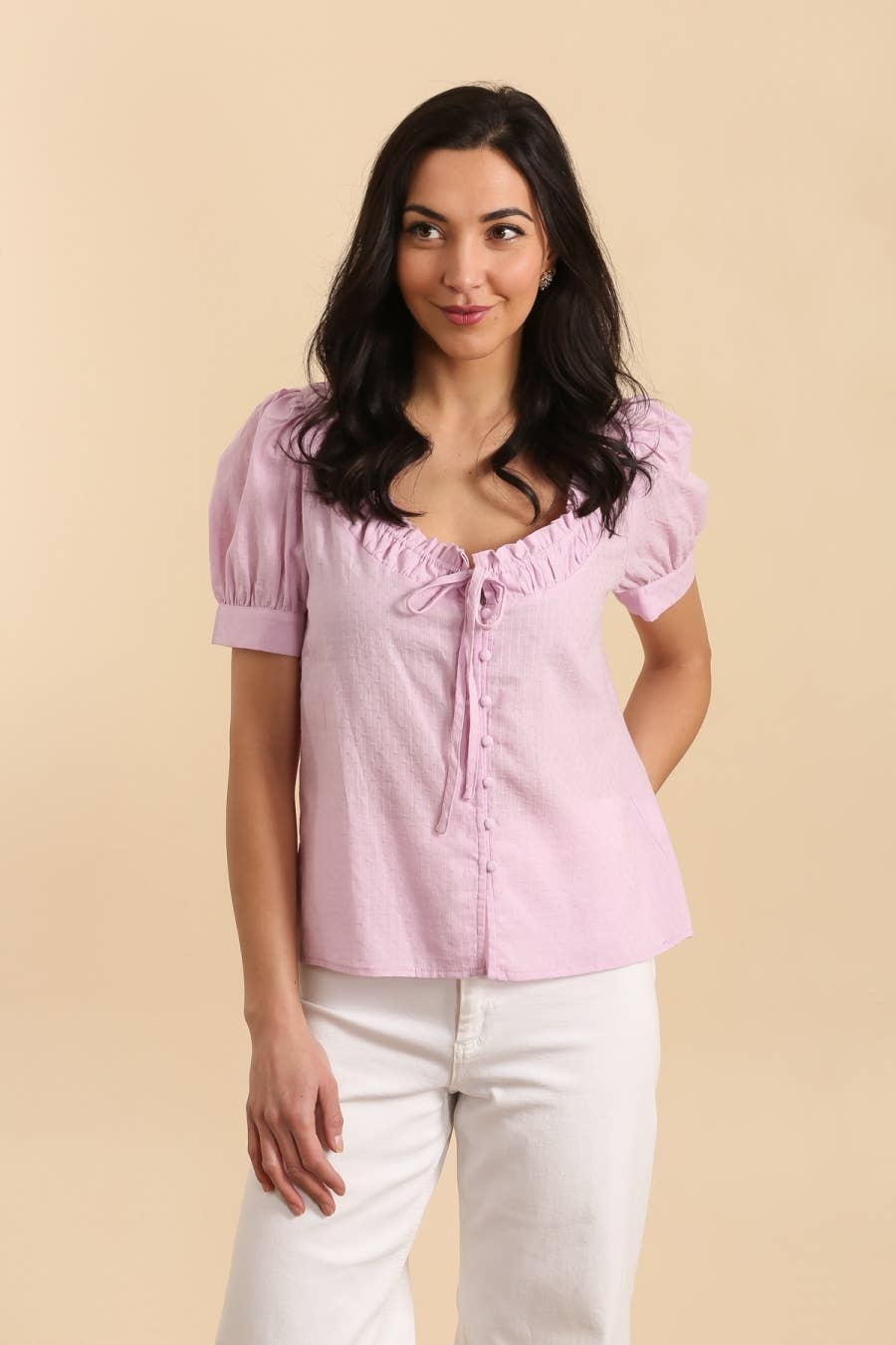 LOVIE & CO - Vente Chemisier – femme - Top manches courtes col froncé à nœud - 4849T-FAITH1
