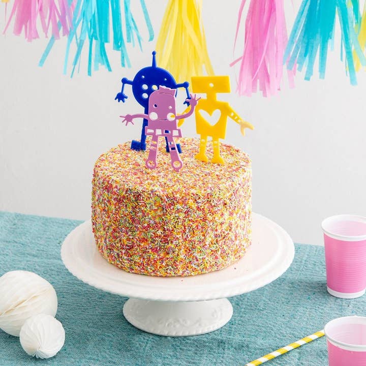 The Gifting Knot Ltd – wholesale Cake/cupcake topper – Mini Set Of Three Robot Cake Topper Decorations