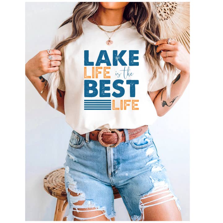 Lake Life is the Best Life (Block Text) Tee for wholesale by Dairyland Bach Co.