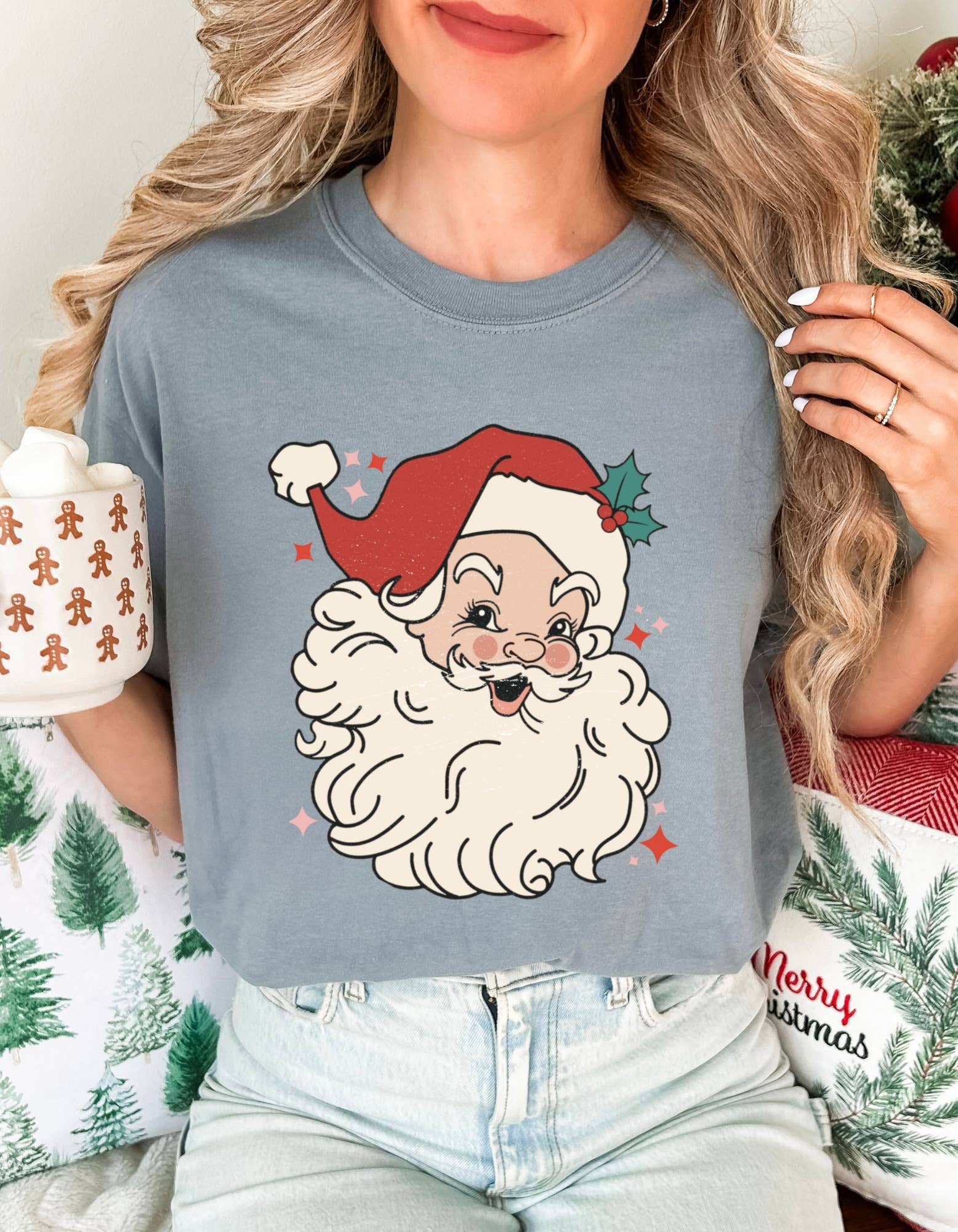 Adelle Linen - Wholesale T-Shirt (Graphic) - Women's - Vintage Santa Face Tee1