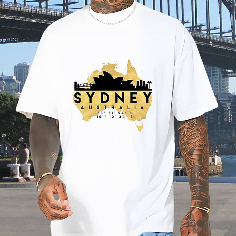 Blanc T-shirt avec carte de l'Australie et monuments de Sydney T-shirt Aussie Pride en vente sur Faire4