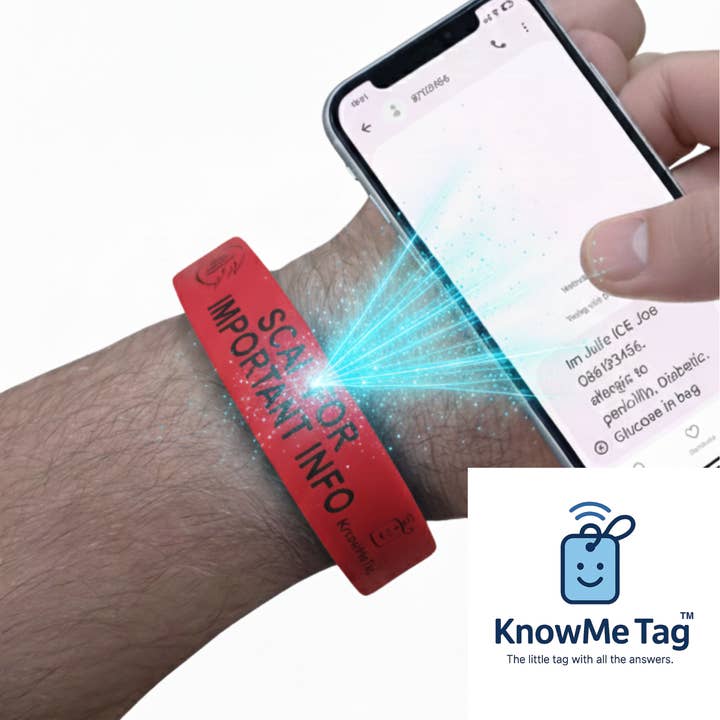 Bracelet d'identification d'urgence intelligent rouge pour la vente par KnowMe Tag