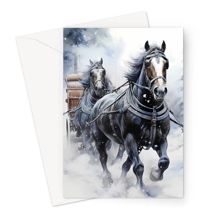 Snow Carriage Horse Greeting Card for wholesale by Wild And Arty