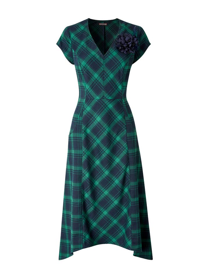 Green Penny Check Dress With Corsage for wholesale on Faire1