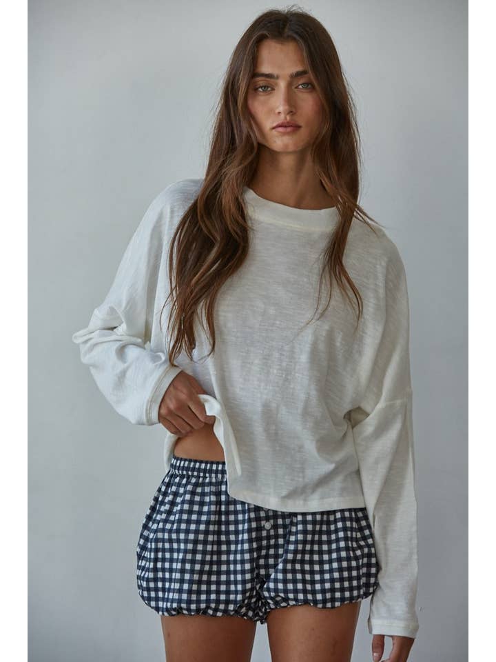 Off White L8748 | Knit Cotton Mock Neck Long Wide Sleeve Top for wholesale on Faire