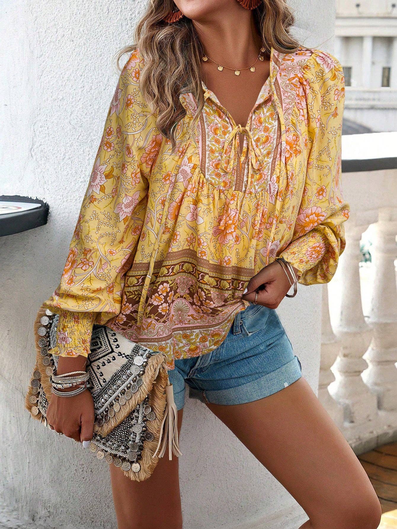 world apparel - Wholesale Blouse - Women's - 2025 NEW Bohemian Rhapsody Resort Chic Print Top24