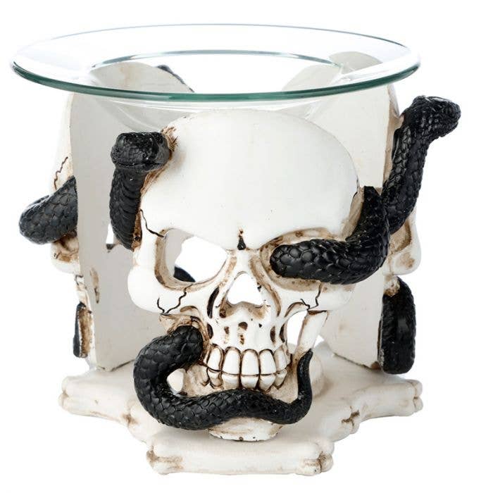 Ancient Wisdom - Wholesale Oil Warmer - Skull & Serpent Resin Oil & Wax Burner with Glass Dish