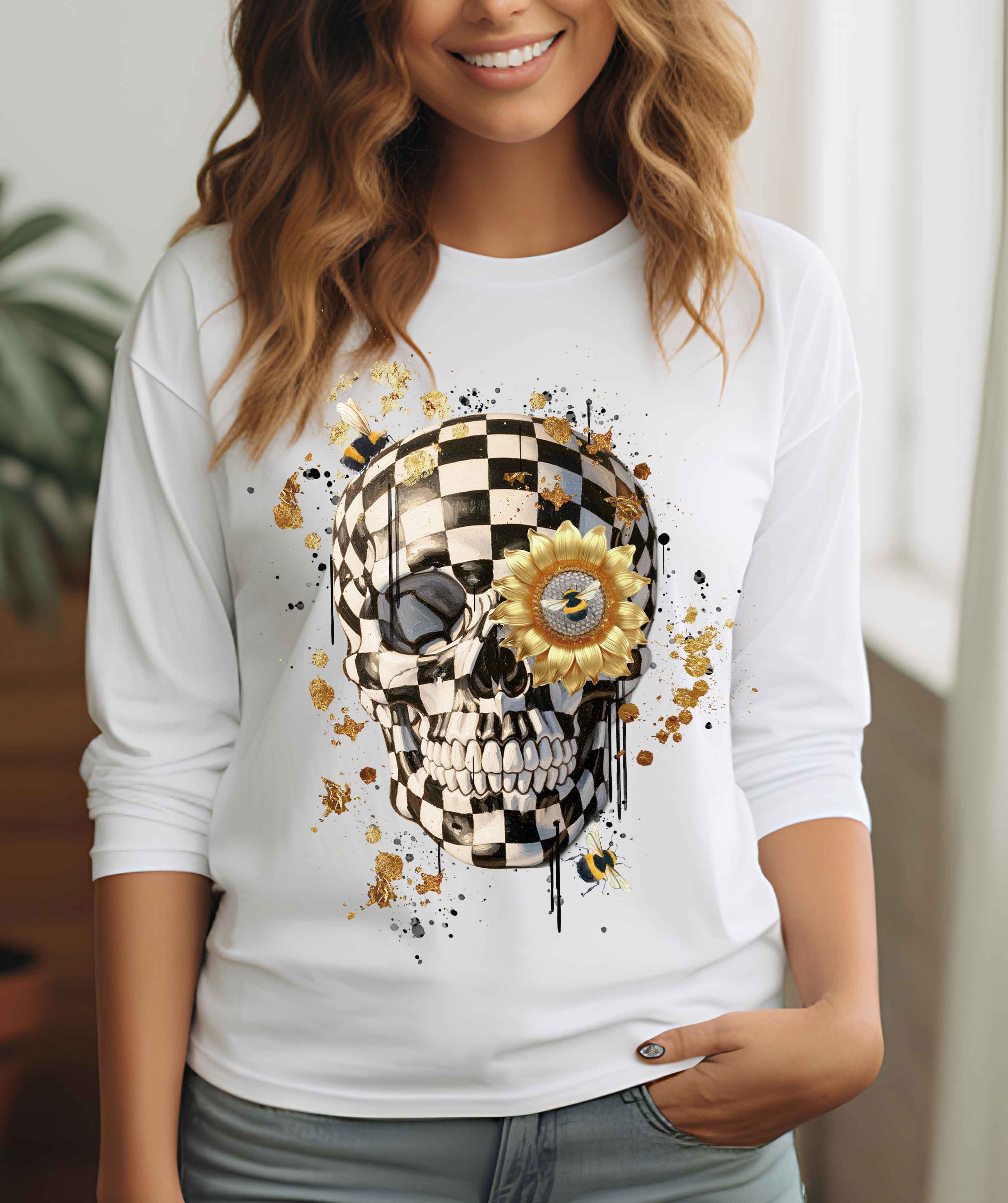 By Jodi LLC - Wholesale Screen Printed T-Shirt - Women's - Checkered Skull T-shirt, tank, sweatshirt, long sleeve, crop3