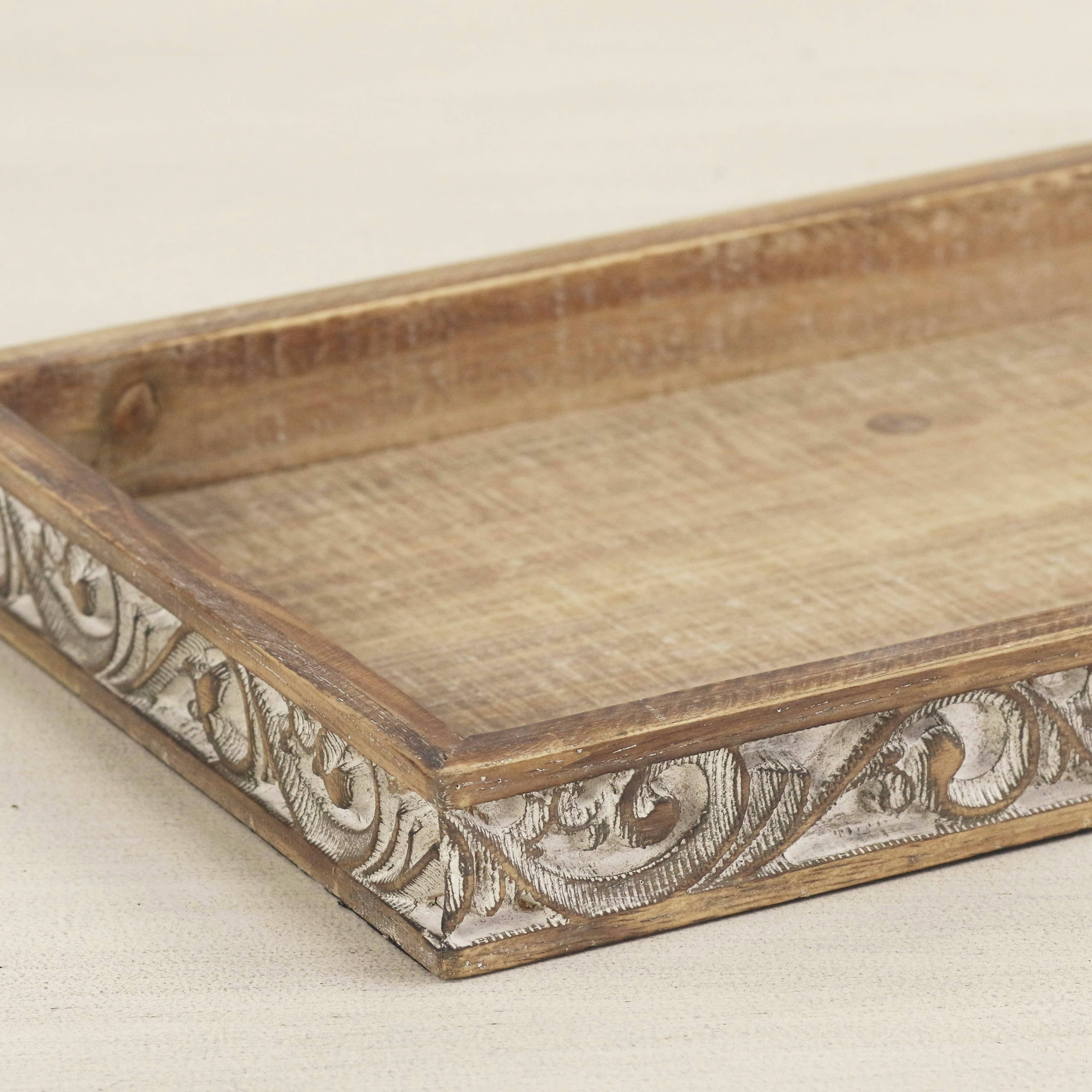 Cheungs Home Decor - Wholesale Decorative Tray - Dahlia Elegant Wood Tray with Side Carvings5