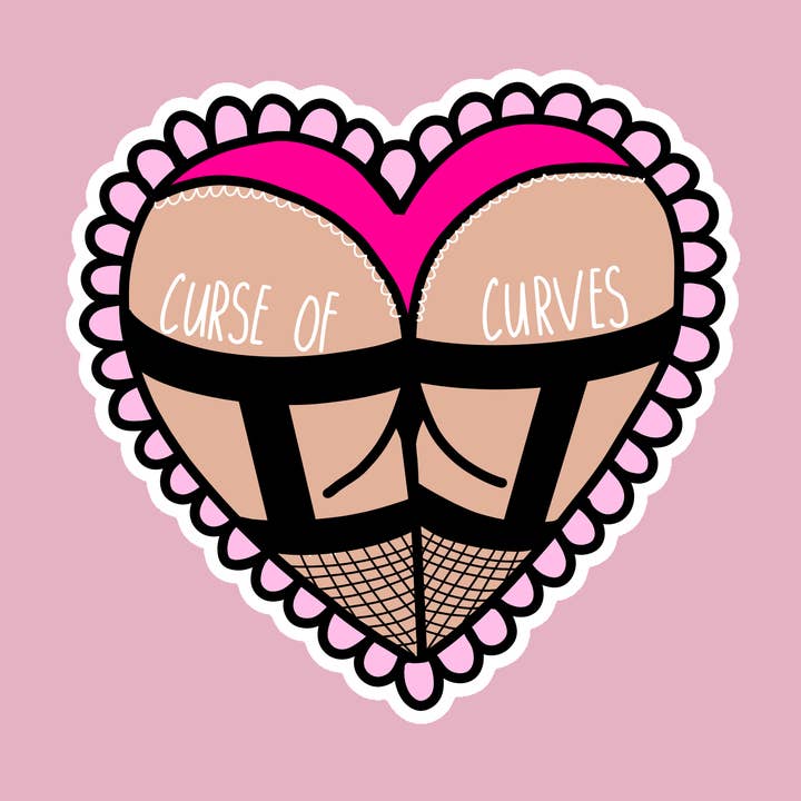 Curse of Curves Sticker for wholesale by Rebel Yell Design