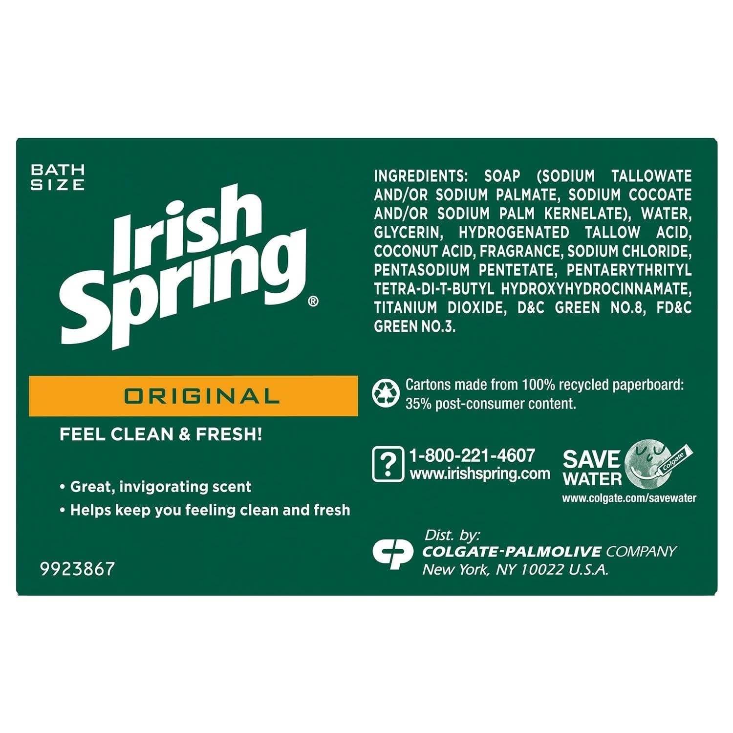SB Distribution Ltd® - Vente Pains de savon - SAVON IRISH SPRING EN BARRE, 4 OZ, PAQUET DE 20, ORIGINAL AVEC HUILE DE LIN6
