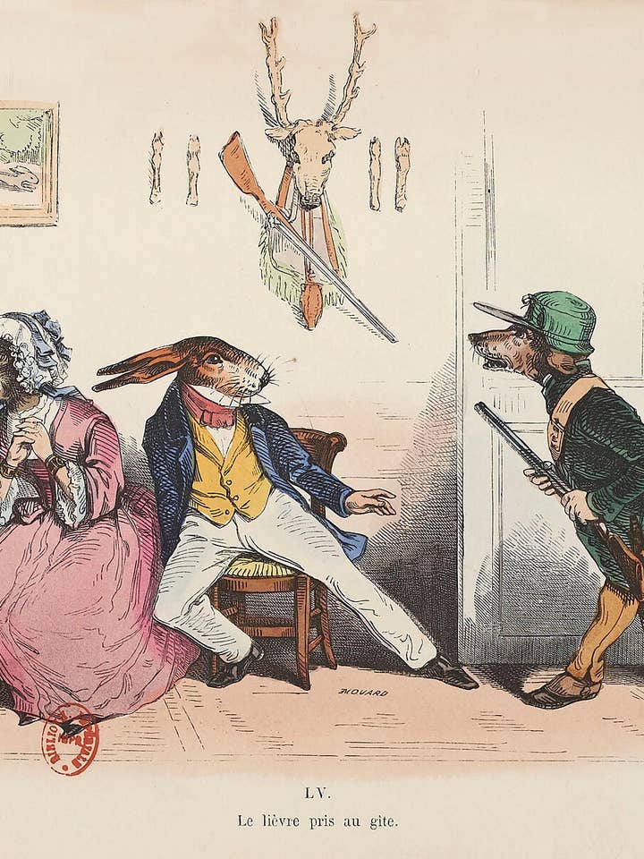 A Lebre Apanhada por Les Métamorphoses du Jour de J.J. Grandville - 1829 por atacado de Flashback Shop