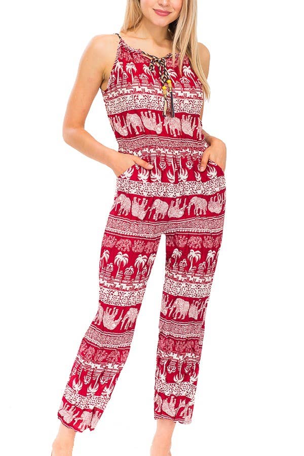 Cap Zone - Wholesale Jumpsuit - Women's - Detailed Elephant Print Summer Jumpsuit4