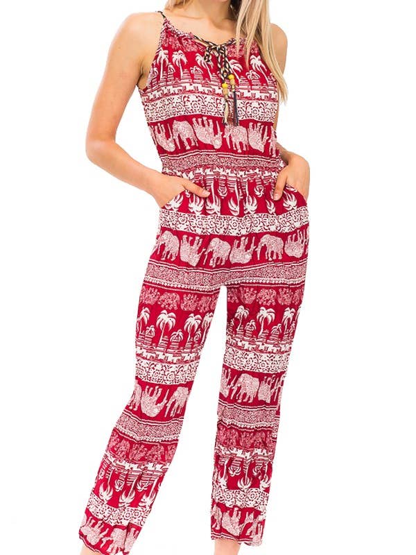 Cap Zone - Wholesale Jumpsuit - Women's - Detailed Elephant Print Summer Jumpsuit4
