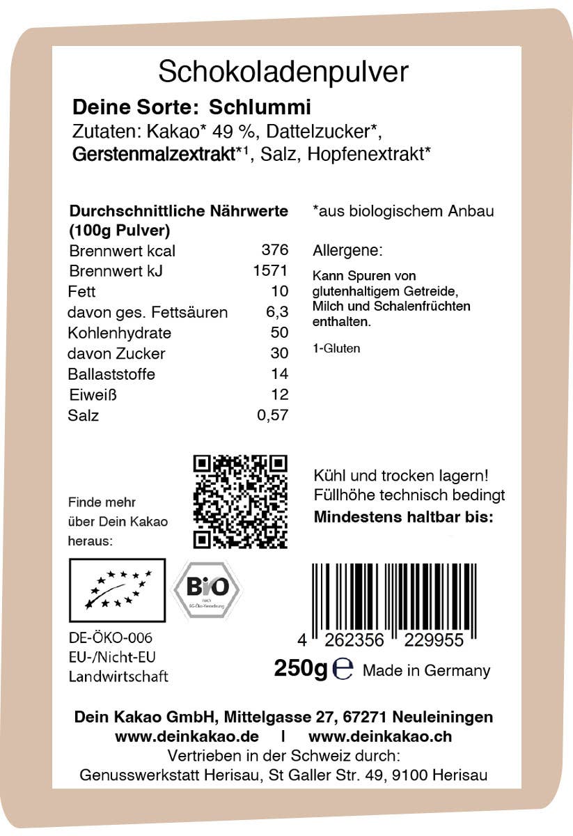 Dein Kakao – Großhandel Kakao/Heiße Schokolade – Schlummi Bio-Schokoladenpulver Dein Kakao | vegan | Malz2