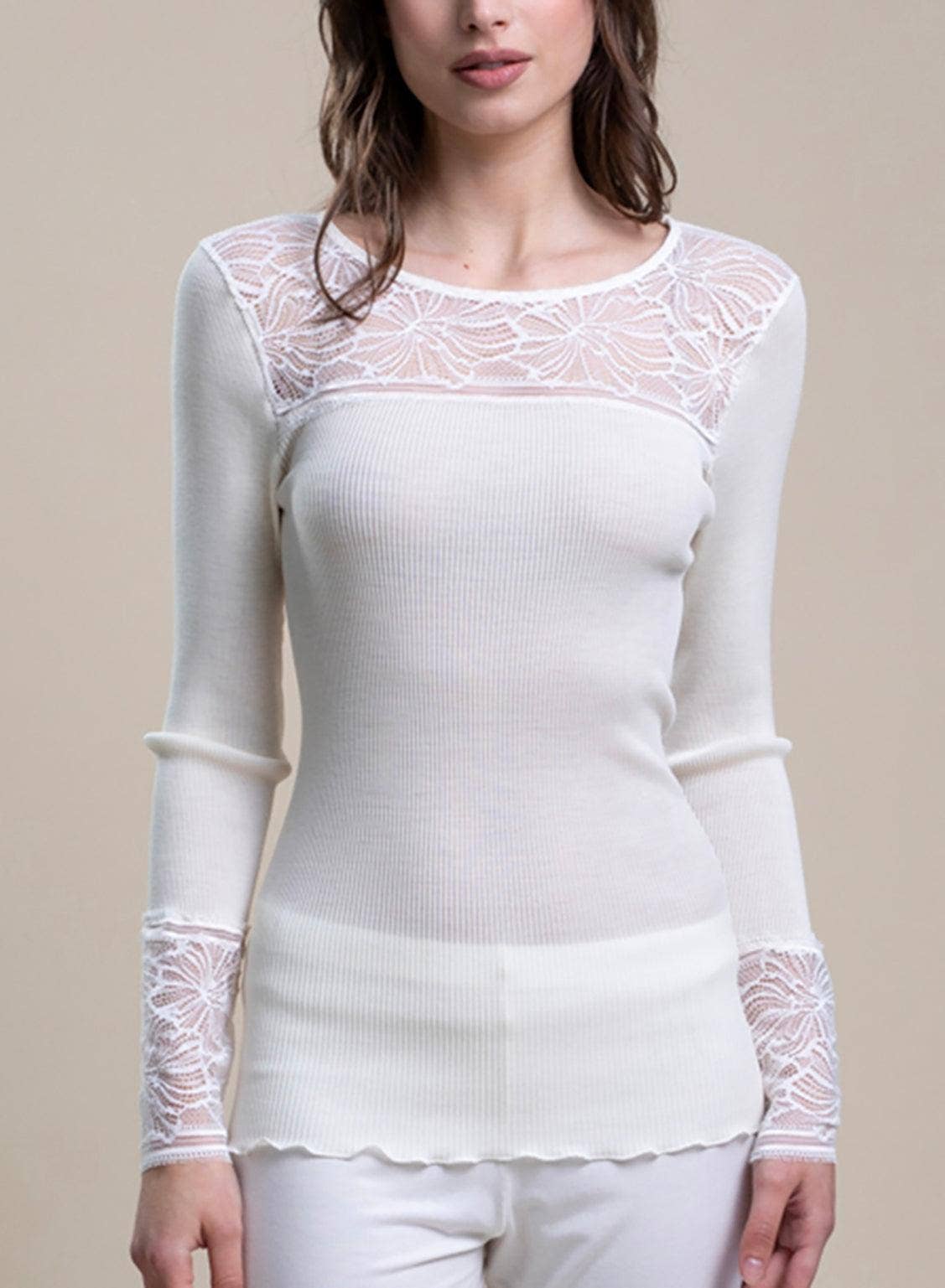 White VITTORIA B 8572-CAMISETA ENCAJE LANA Y SEDA for wholesale on Faire0