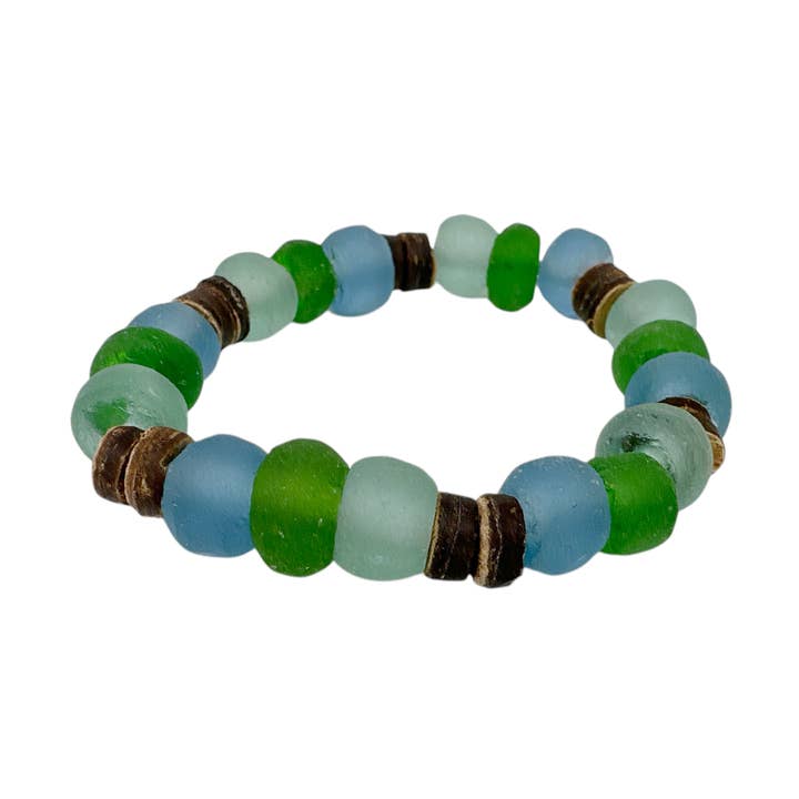 Återvunnet strandglas träskivspärla stretcharmband för wholesale av Maka Imports