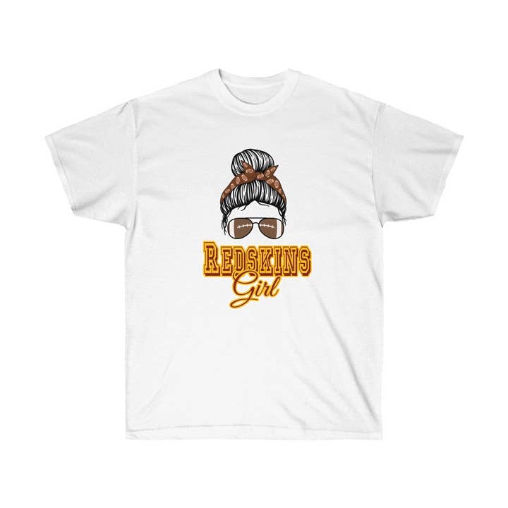 Messy Bun Football Redskins Girl T-Shirt for wholesale by Luluizy Designs Co.
