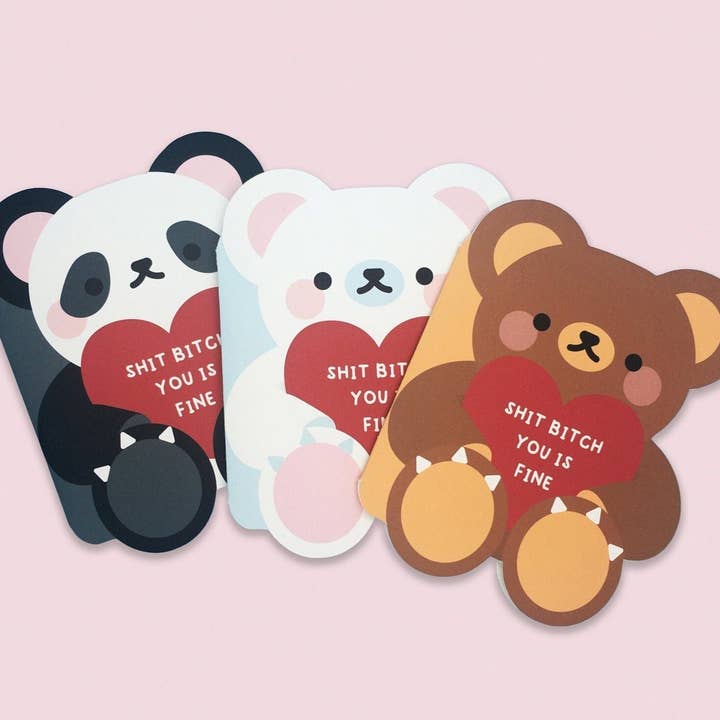Die Cut Cute Funny Bear Valentine Greeting Card for wholesale by Meloncholy Co.