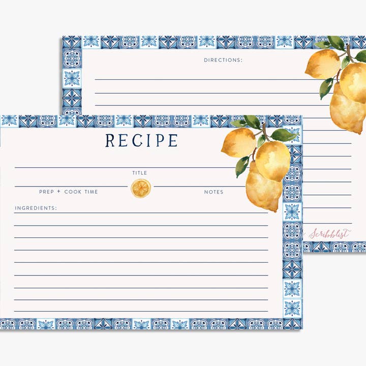 Amalfi Coast Mediterranean Tile Recipe Cards for wholesale by The Scribblist