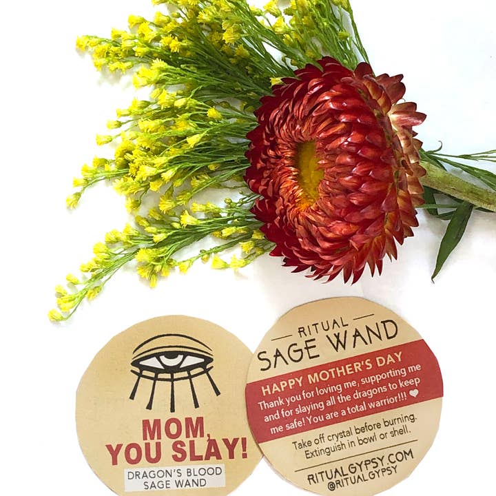 RITUAL GYPSY SAGE WANDS - Wholesale Sage Bundle - 'MOM, YOU SLAY!' - Dragon's Blood Sage + Rose Quartz - 4/9"1