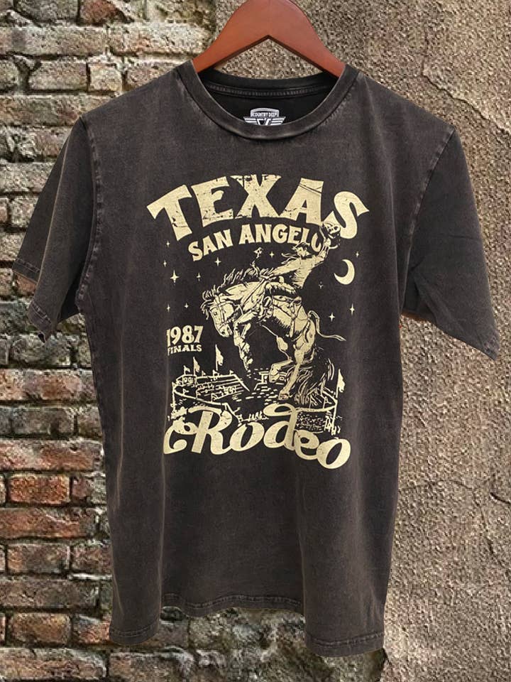 Country Deep Apparel - Vente T-shirt sérigraphié – unisexe - Finales du rodéo de San Angelo T-shirt décontracté délavé à l'acide (Copie)