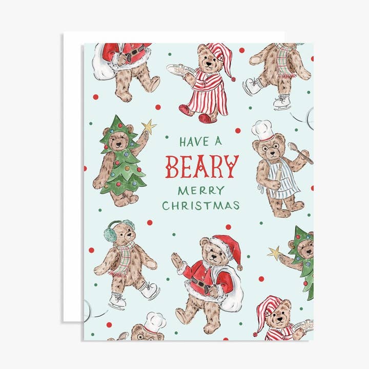 Cartão de Natal com Aquarela "Beary Merry Christmas" por atacado de The Scribblist