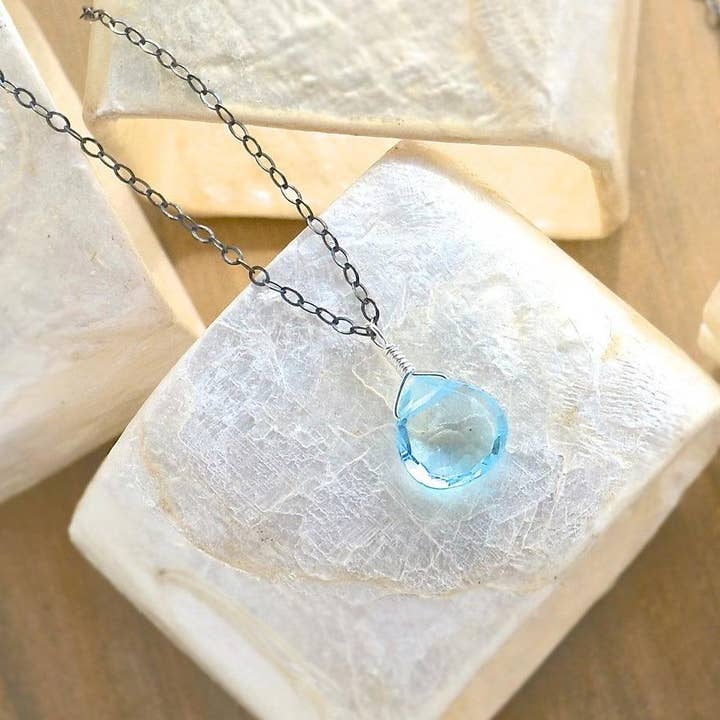 Sprinkle Necklace - swiss blue topaz gemstone solitaire necklace for wholesale by Foamy Wader