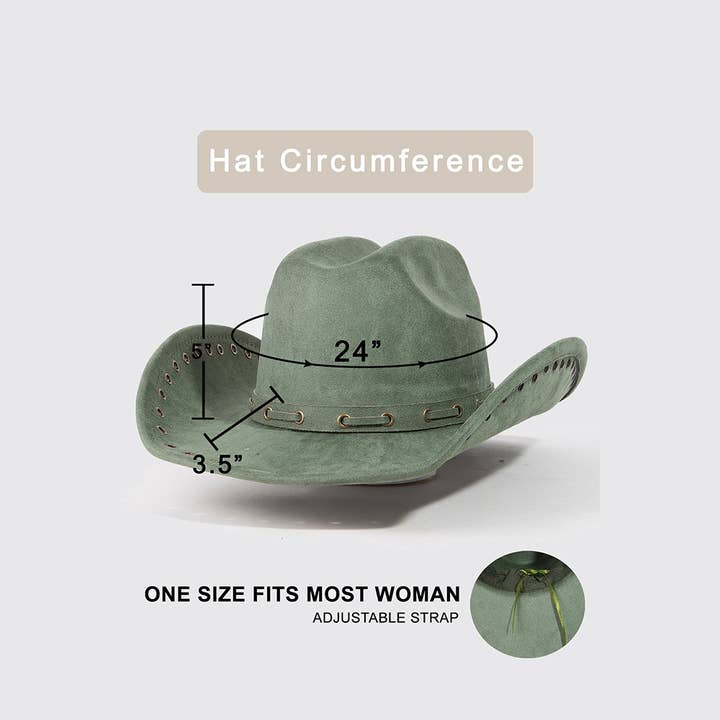 Collections by Fame Accessories - Wholesale Fedora - Women's - Grommet Brim Suede Cowboy Hat2