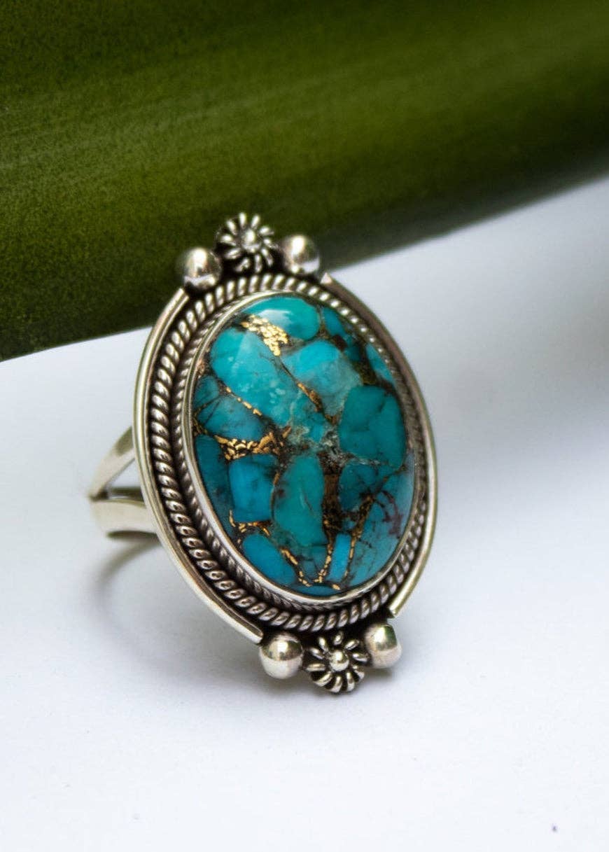 Ambra Jewels – wholesale Cocktail/statement ring – Genuine Turquoise Ring, Sterling Silver Ring, Blue Ring, Boho, SKU 62303