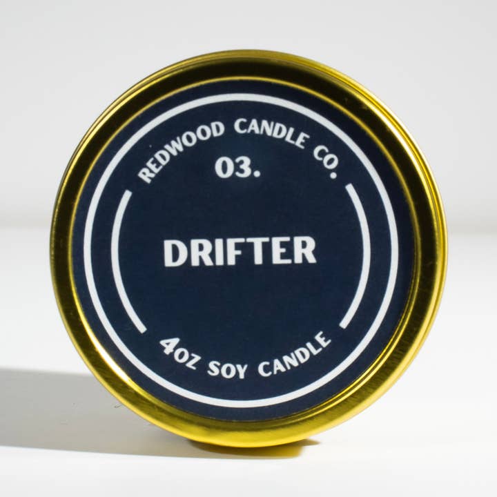 Drifter 4oz Travel Tin for wholesale by Redwood Candle Co.