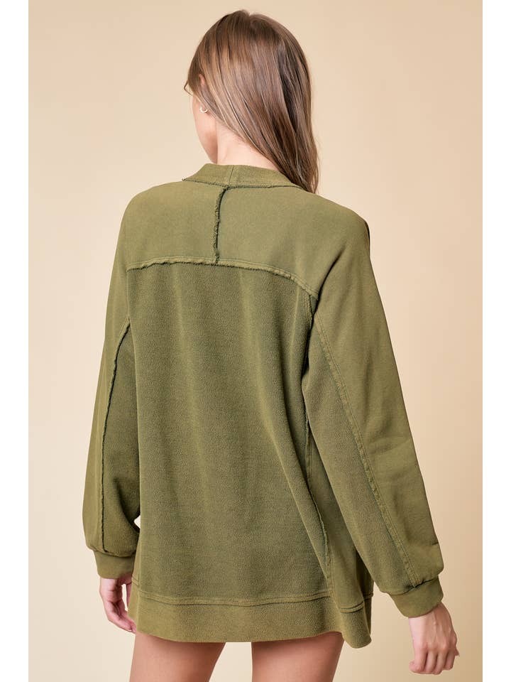 Olive Washed Oversized Pocket Front Cardigan - 9873J for wholesale on Faire