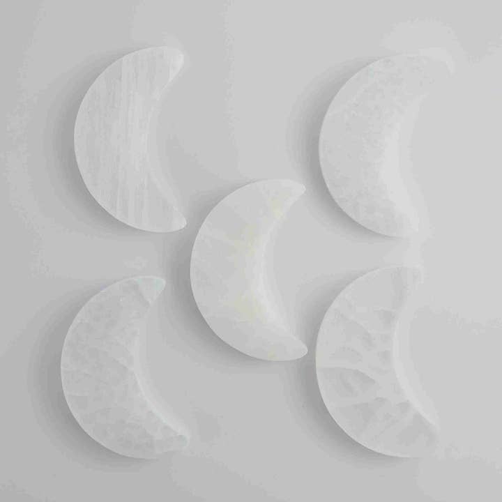 Selenite/Satin Spar Flat Moon for wholesale by Mi Esperanza Minerals
