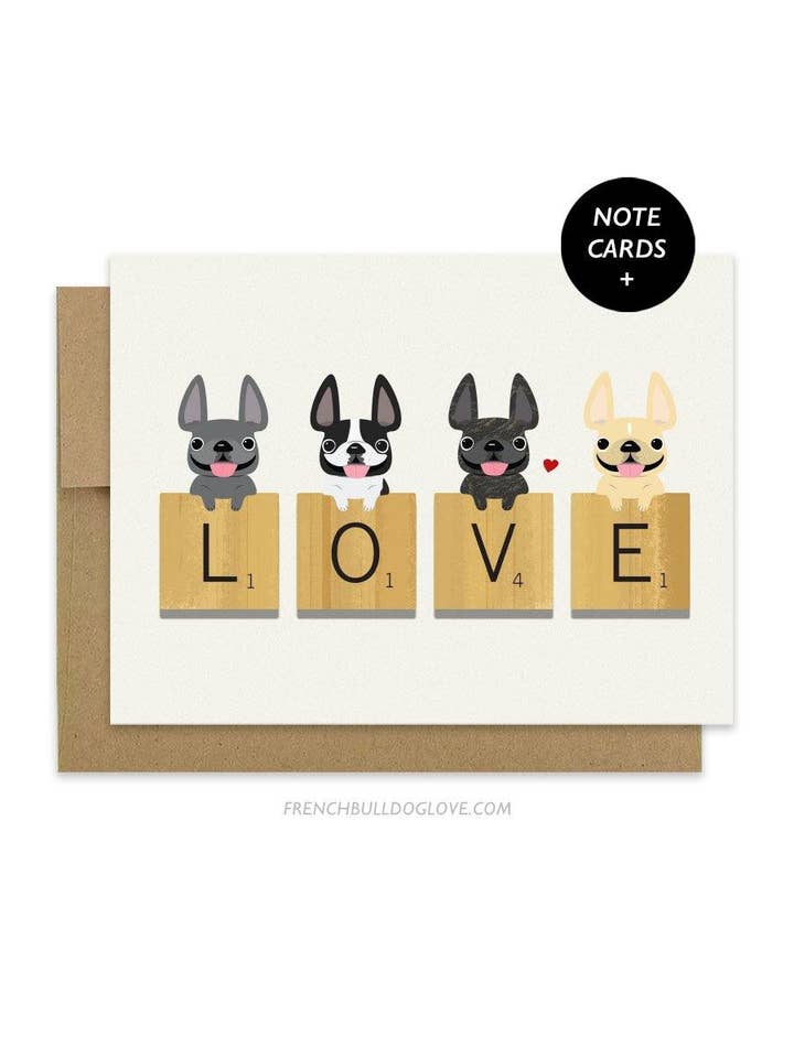 Love Letters - 12 Notecard Set for wholesale by French Bulldog Love