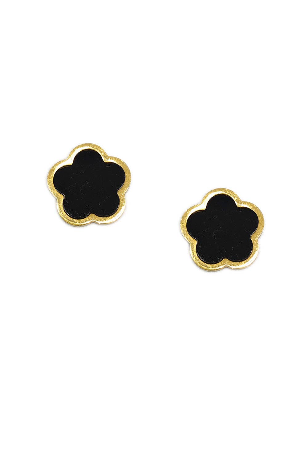 Lucylou Collection - Wholesale Stud/Post Earrings - Black Clover Stud Gold Dipped Earrings0
