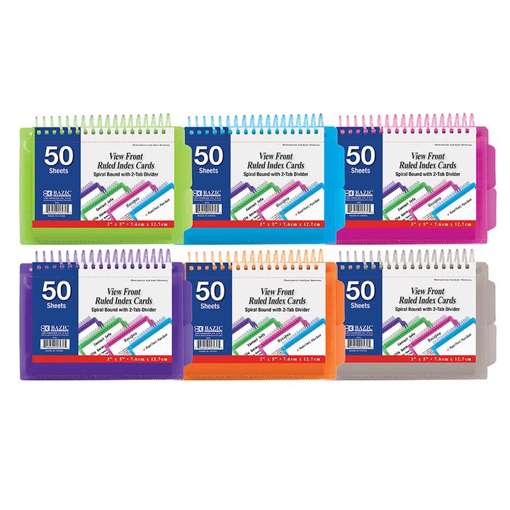 BAZIC Products - Wholesale Notepad - View Poly Ruled Index Card w/ Divider 3" x 5" 50 Ct.