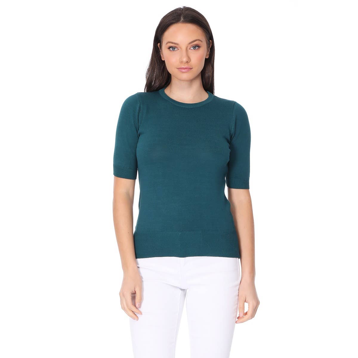 Mak – Engroshandel Strikket top - Dame – Halv-ærmet Crewneck Letvægts blød pullover Tee MK3664Y49