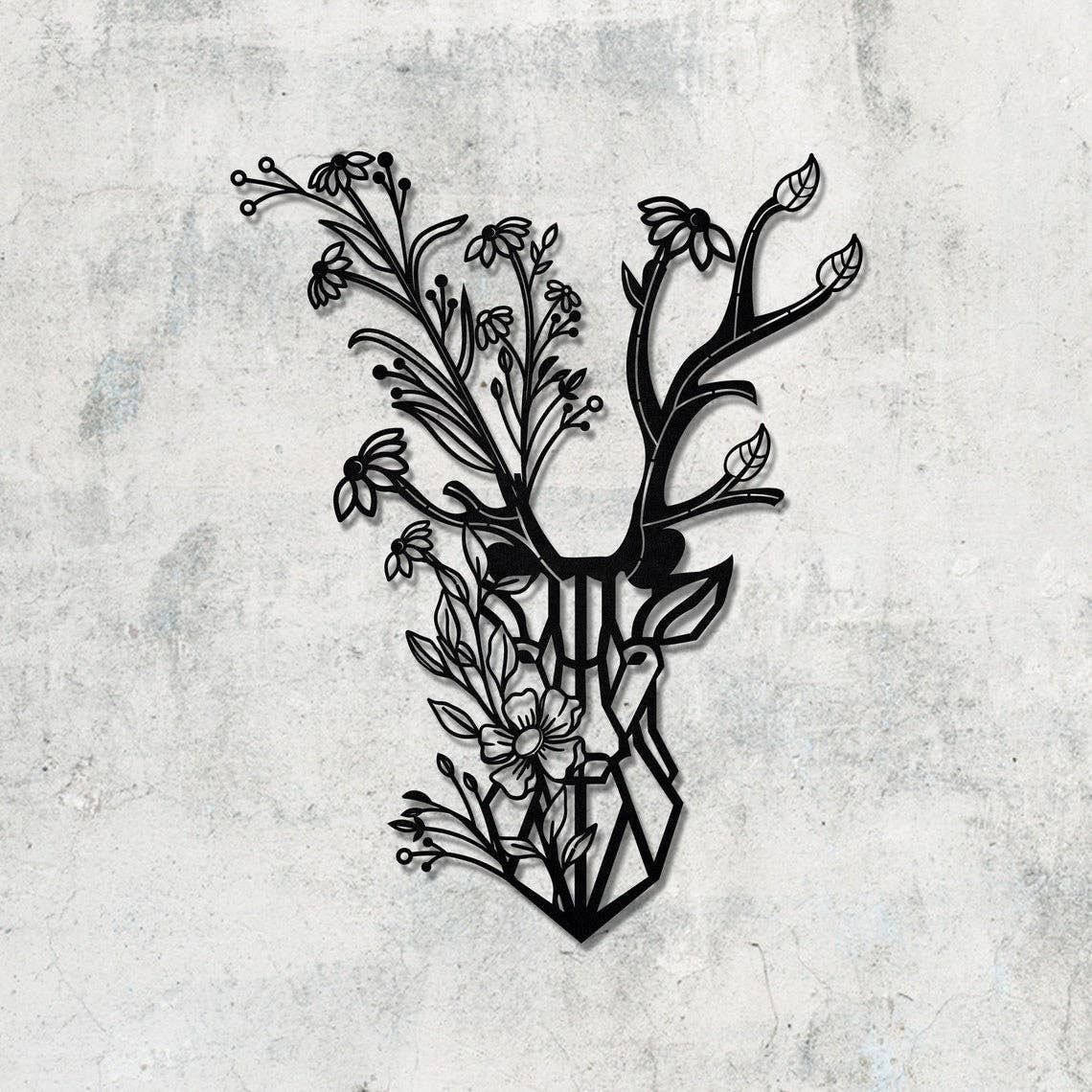 benjashop – Engroshandel 3D-vægkunst – Rustik Buck Deer Wall Decor, Silhuet Blomster Metal Kunst5