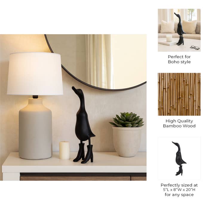 Sagebrook Home - Wholesale Decorative Figurine - Bamboo Wood Duck in Rainboots Figurine - Black, 20 in.4