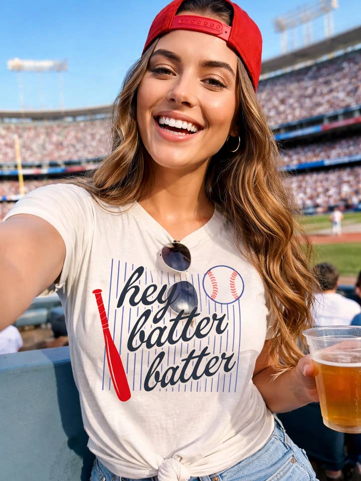 Hey Batter Batter Tee – Baseball Graphic Shirt for wholesale by Rust + Stitch
